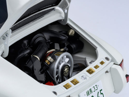 Porsche 911 Carrera 2.7 RS "The Circuit Wolf" White with Red Stripes and Wheels with Hood Graphics 1/18 Model Car by Autoart-1