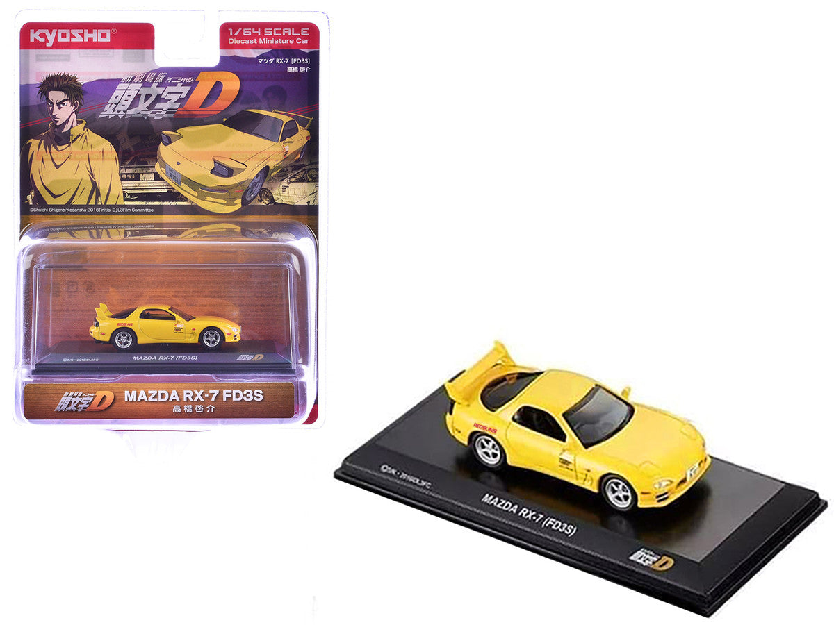 Mazda RX-7 (FD3S) RHD (Right Hand Drive) Yellow "Initial D" Manga 1/64 Diecast Model Car by Kyosho-2