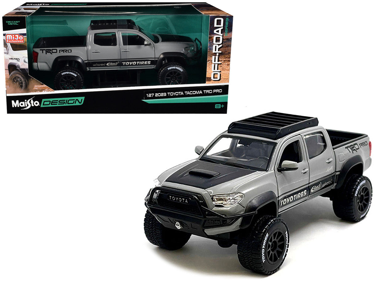 2023 Toyota Tacoma TRD PRO Off Road Pickup Truck Cement Gray with Black Hood and Roofrack "Maisto Design" Series 1/27 Diecast Model Car by Maisto-0