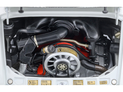 Porsche 911 Carrera 2.7 RS "The Circuit Wolf" White with Red Stripes and Wheels with Hood Graphics 1/18 Model Car by Autoart-3