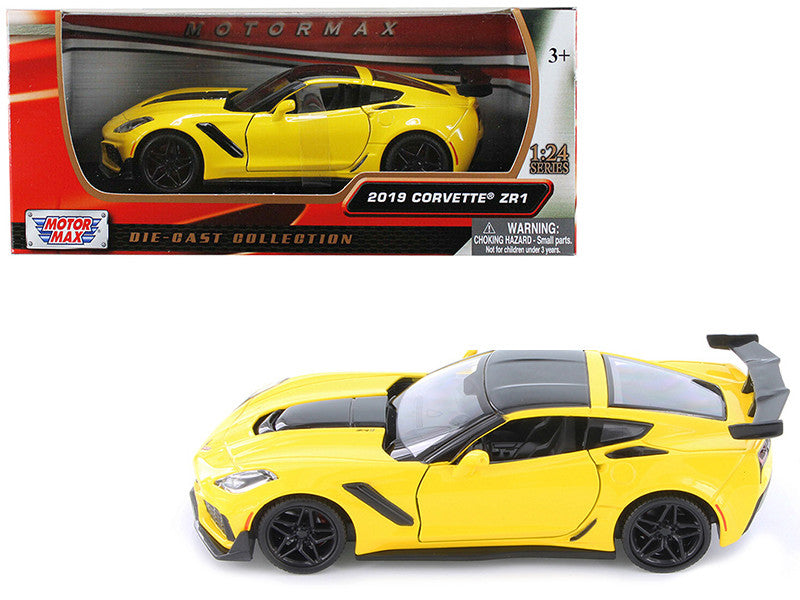 2019 Chevrolet Corvette ZR1 Yellow with Black Accents 1/24 Diecast Model Car by Motormax-0