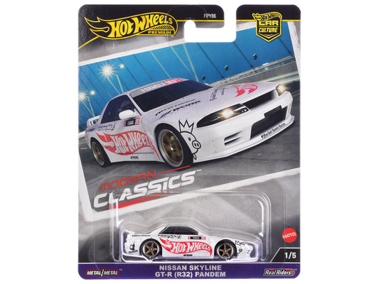 Nissan Skyline GT-R (R32) "Pandem" White with "Hot Wheels" Logo "Modern Classics" Series Diecast Model Car by Hot Wheels-0