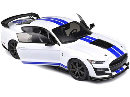 2020 Ford Mustang Shelby GT500 White with Blue Stripes "Special Edition" 1/18 Diecast Model Car by Maisto-1